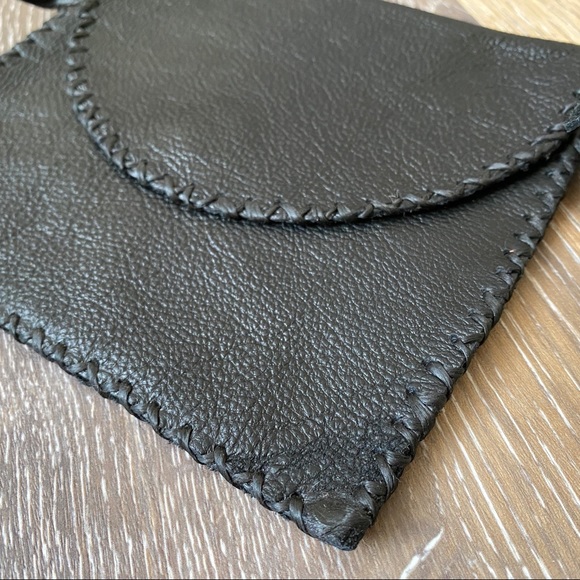 LEATHER Crossbody Sling Hand Made Black Purse Bag - Picture 6 of 7